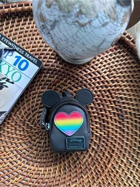 Disney Loungefly Dark Grey Mouse Ears Backpack Mini Pouch with Rainbow Heart Bag